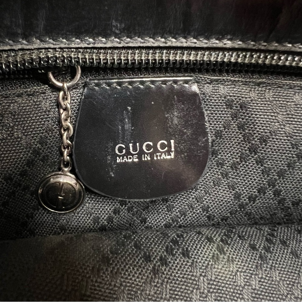 GUCCI Bamboo Handle Leather Trim Black Fabric 2-Way Tote Shoulder Bag Authentic - Picture 6 of 17